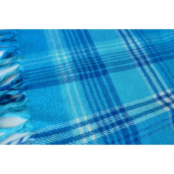 Carnation Hot Cocoa Blue Plaid Throw Blanket 52 x 54" Promo Teal Blue Fringe - Picture 6 of 8